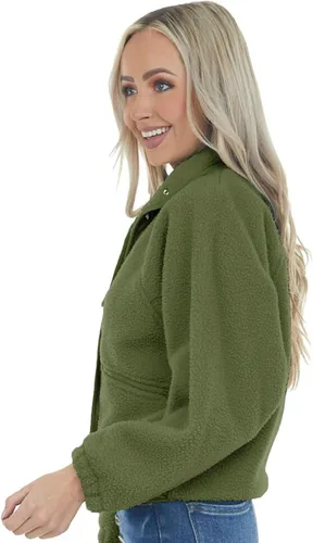 Vista 4 de Aoang Abrigos de invierno para mujer, casual, con solapa, manga larga Verde militar