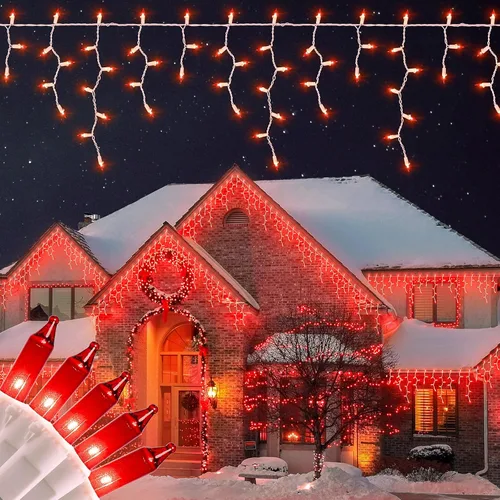 Vista 10 de 200 luces de carámbanos de Navidad, blanco cálido, cable blanco de 23 pies de largo