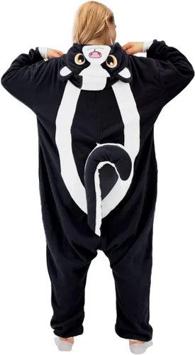 Vista 5 de Pijama de skunk para adultos, disfraz de skunk para cosplay, disfraz de animal de Halloween, mono de una pieza para hombres y mujeres