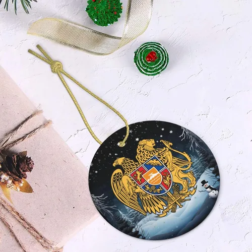 Vista 5 de Escudo de armas armenio encantadores adornos colgantes de cerámica para árbol de Navidad, 2.9 pulgadas, decoración para el hogar en interiores