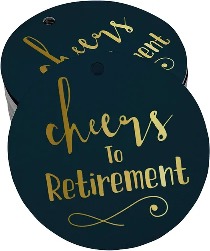 Vista 64 de Etiquetas de papel para colgar con texto en inglés "Cheers to Retirement Wall" (50 unidades)