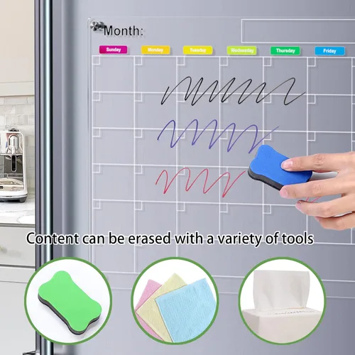 Vista 5 de Calendario acrílico magnético para refrigerador, pizarra magnética de borrado en seco acrílico antiarañazos para refrigerador, calendario magnético