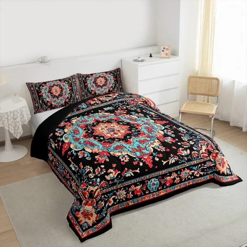 Vista 2 de Erosebridal Juego de edredón bohemio tamaño individual, ropa de cama floral retro para adultos, hombres y mujeres, juego de ropa de cama vintage