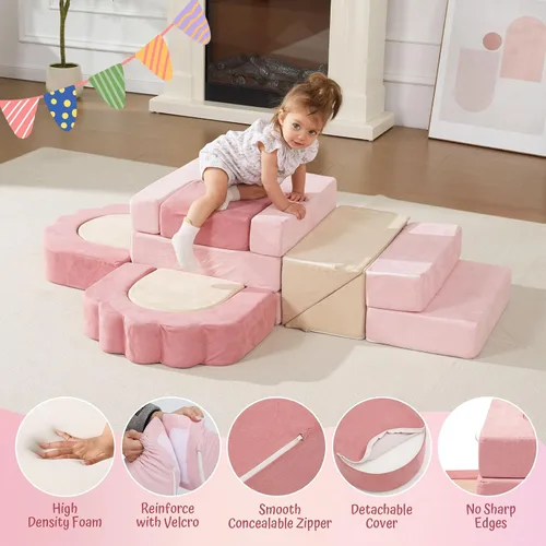 Vista 5 de Juguetes de espuma para trepar para niños pequeños, juego de actividades de escalada y gateo de 13 piezas, bloques de escalada suaves para niños