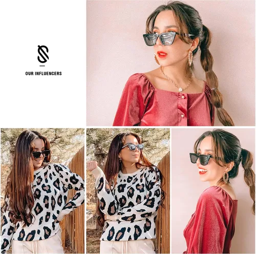 Vista 5 de SOJOS Gafas de sol polarizadas angostas cuadradas Cateye para mujer, gafas de conducción retro de moda SJ2169