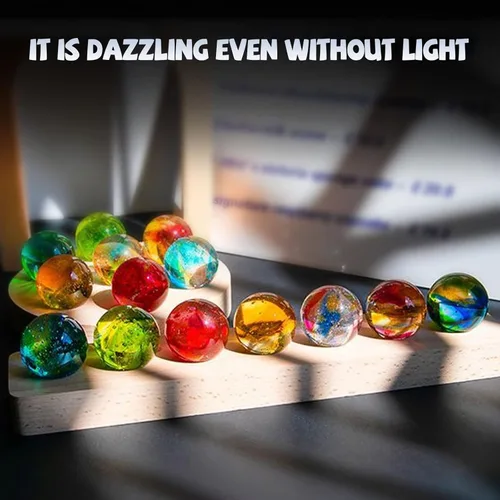 Vista 7 de Bola de cristal con base de luces LED de madera, luz nocturna de cristal colorida, 7 bolas de cristal, luces USB decorativas, mesa USB, lámpara