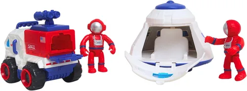 Vista 6 de Space Adventure - Juego de cápsula espacial con puerta iluminada, Lunar Rover y 2 figuras de astronauta, juguete espacial de plástico