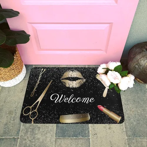 Vista 2 de Felpudo de goma antideslizante con estampado brillante para peluquería, para interiores y exteriores, patio, puerta delantera, decoración del hogar
