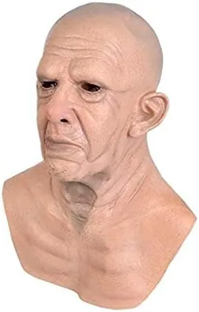 Vista 3 de Antiguo Hombre Máscara Realista Calvo Arrugas Cara Máscara Humana Halloween Scary Masquerade Party Cosplay látex