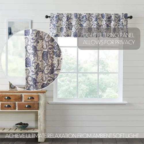 Vista 3 de VHC Brands Dorset Cortina de cenefa para ventana, floral, azul marino, 16 x 73 pulgadas