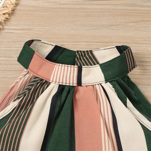 Vista 5 de Conjunto de pantalones cortos sin mangas a rayas coloridas para niñas y niñas pequeñas