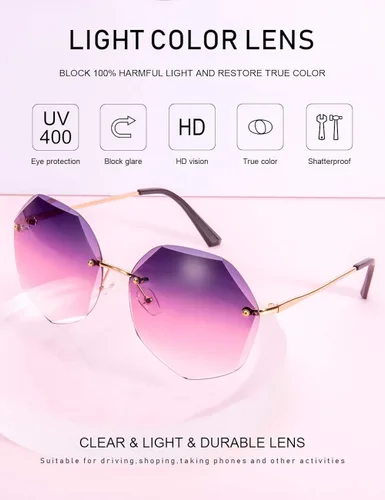 Vista 4 de VEGOOS - Gafas de sol sin montura para mujer con protección UV diseño de gran