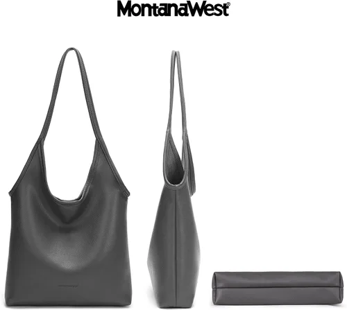 Vista 6 de Montana West Bolsos estilo hobo holgados para mujer, bolsos de hombro suaves de diseñador para mujer, bolso de mano con asa superior