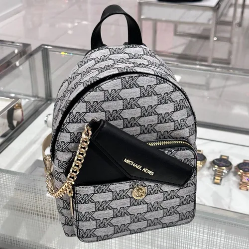 Vista 7 de Michael Kors Maisie XS 2IN1 Mochila Cartera Bolso Jacquard Cuero Negro