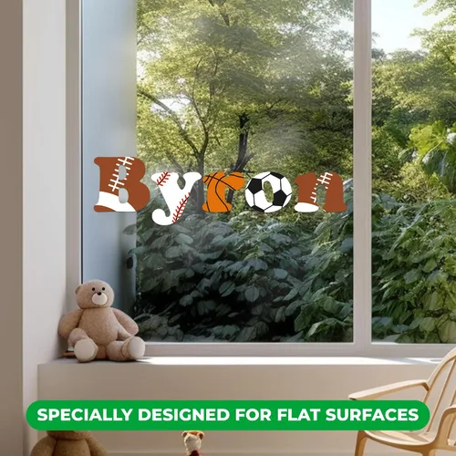 Vista 3 de EGD - Calcomanía de pared con nombre personalizado con inicial y pelotas deportivas, decoración de pared I de fútbol, béisbol, baloncesto, fútbol