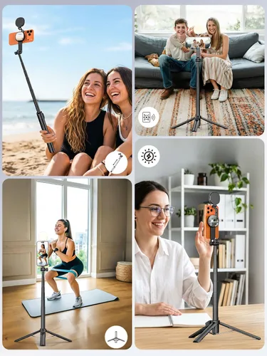 Vista 8 de USKEYVISION Trípode magnético de 69" para iPhone con luz magnética