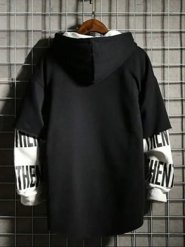 Vista 2 de DUDHUH Sudadera con capucha para hombre con estampado de letras, estilo Techwear casual, hip-hop