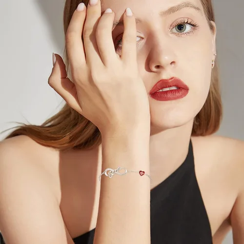 Vista 5 de Palpitate Pulsera Sister Infinity de plata de ley para mujer, joyería con piedra natal