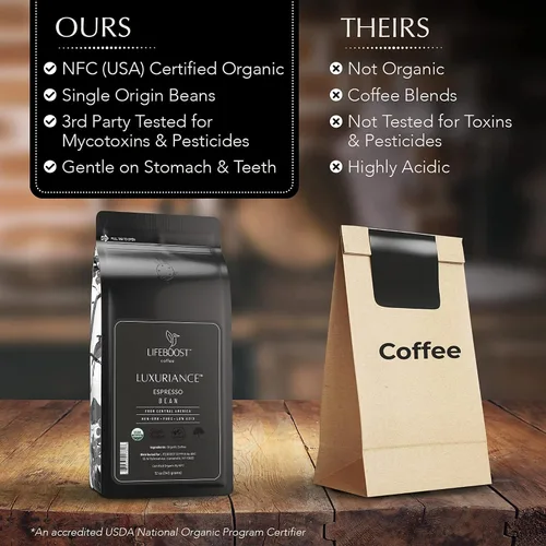 Vista 4 de Lifeboost Café expreso orgánico en grano entero, café expreso bajo en ácido, sin OMG, orgánico USDA, origen único, probado por terceros