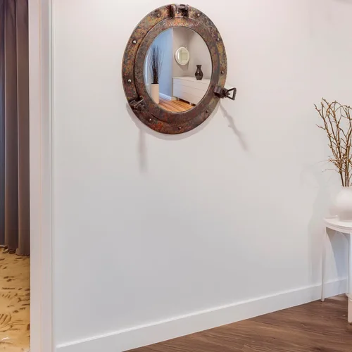 Vista 4 de Nagina International Espejo náutico de buey náutico de alta calidad con diseño de náutica de cobre rústico Espejos de baño náuticos