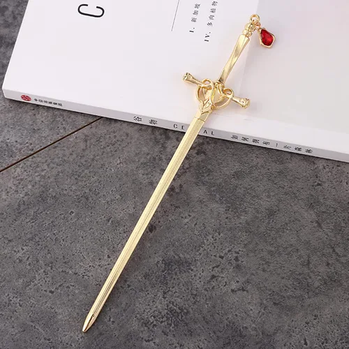 Vista 4 de Paquete de 2 accesorios para el cabello con borla de espada china para mujer, moños con gemas para el cabello (dorado)