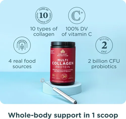 Vista 5 de Ancient Nutrition Polvo de péptidos de colágeno múltiple, refuerzo cerebral, 45 porciones + péptidos de colágeno en polvo, sin sabor, 45 porciones