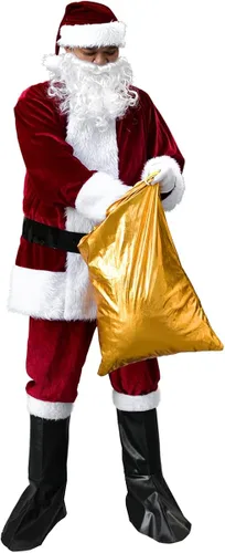 Vista 6 de Traje de Papá Noel de Navidad, disfraz de Papá Noel para hombres adultos, ropa clásica de franela de Navidad, traje de disfraces de Papá Noel