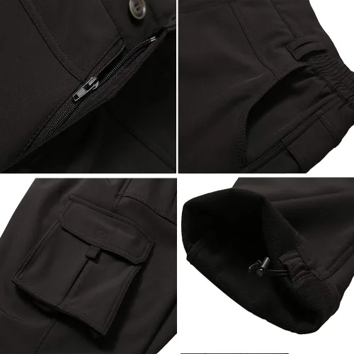 Vista 3 de linlon Pantalones cargo de senderismo para niños y jóvenes, impermeables, con forro polar suave y forro polar, pantalones de nieve aislados, Nieve