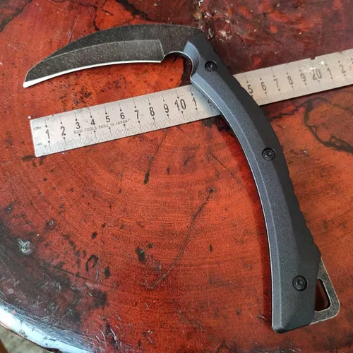 Vista 5 de Cuchillo de hoja fija, hoz de campamento de caza al aire libre, hoja de lavado de piedra, mango de plástico de alta dureza con funda
