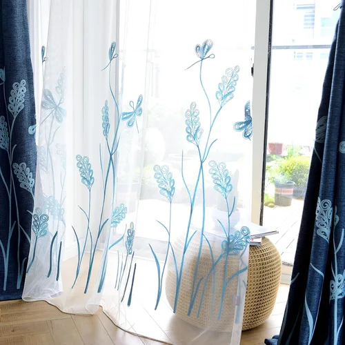 Vista 24 de Melodieux Cortinas texturizadas de lino con bordado de trigo para sala de estar, dormitorio, cortinas de ventana con patrón floral de granja