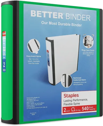 Vista 33 de Carpeta con anillos en forma de "D" de 1 pulgada para mejor visualización Staples, Negro