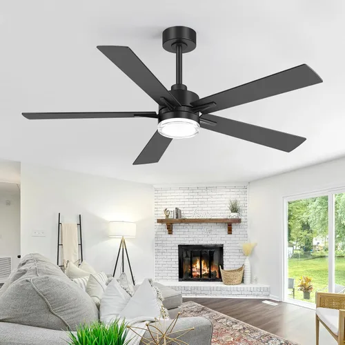 Vista 2 de 52 Inch Ceiling Fan with Lights and Remote, Modern Black Ceiling Fan, 6-Speed Reversible Motor, 3000K/4000K/6000K LED Light, Indoor Ceiling Fan for
