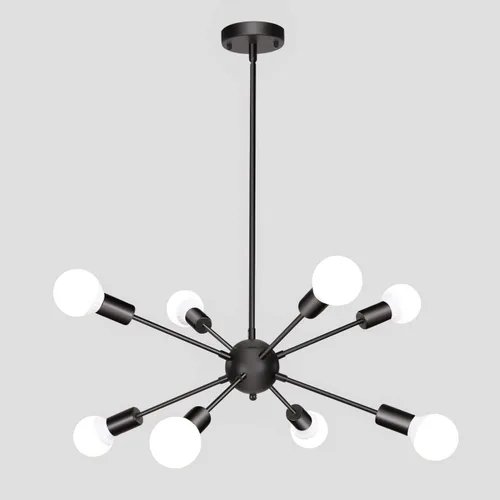 Vista 9 de LASENCHOO Lámpara de techo Sputnik, lámpara de techo de 8 luces Sputnik en níquel cepillado, lámparas de araña Sputnik, lámpara de techo moderna
