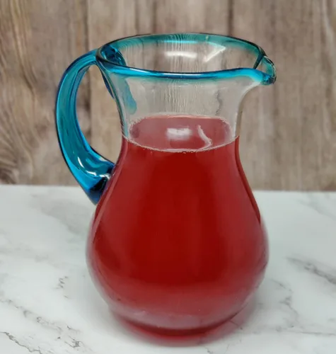 Vista 7 de Jarra mexicana de vidrio soplado a mano, borde y mango Aqua (84 oz)