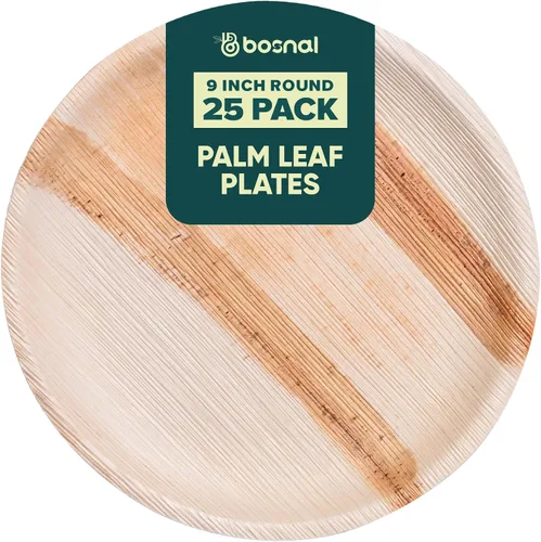 Vista 9 de BOSNAL - Platos biodegradables de hoja de palma, 4 pulgadas, cuadrados, 25 piezas, compostables, estilo de bambú y madera, apilables, grado