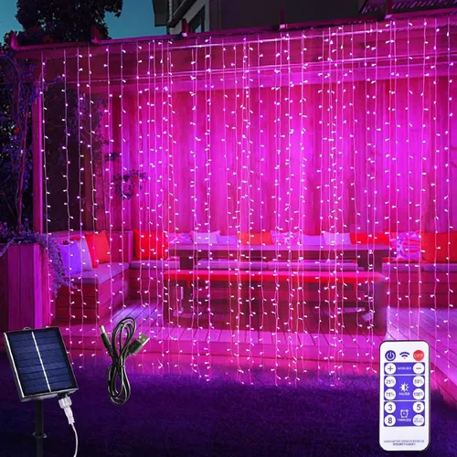 Vista 11 de 300 luces LED solares para cortina, para interiores y exteriores, luces solares de Navidad, para ventana de hadas, impermeables, parpadeantes, 8