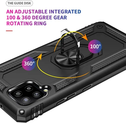 Vista 4 de Funda para Galaxy A42 5G, con protector de pantalla HD, [grado militar] anillo de montaje en coche con soporte híbrido de policarbonato duro