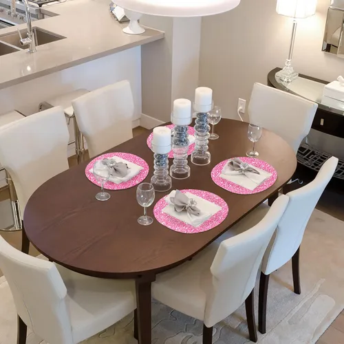 Vista 5 de Manteles individuales rosados con purpurina rosa para manteles individuales para mesa de cocina, manteles individuales para fiestas de hierba