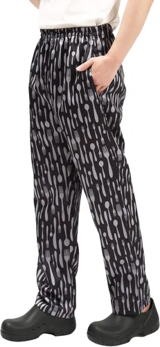 Vista 3 de Pantalones de chef holgados para hombre y mujer, pantalones de trabajo de restaurante floral y uniformes de cocina sueltos estilo cargo pantalones