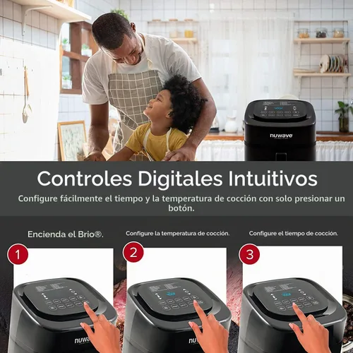 Vista 4 de Nuwave Brio - Freidora de aire inteligente digital saludable de 6 cuartos con sonda controles digitales de un solo toque, funciones de cocción