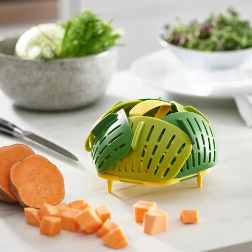 Vista 5 de Joseph Joseph Bloom - Cesta de vapor plegable para verduras, expandible para varias sartenes, almacenamiento compacto, color verde