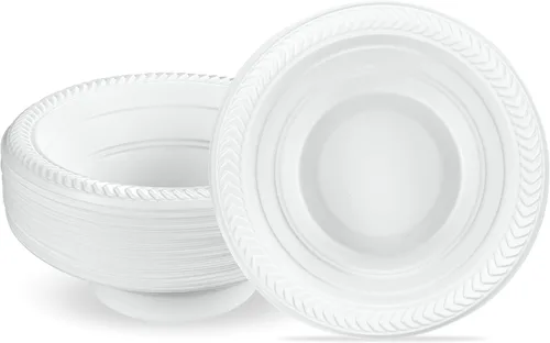 Vista 13 de PLASTICPRO 100 piezas de cuencos de plástico blanco de 5 oz de calidad premium, platos ligeros desechables, cuencos pequeños de plástico