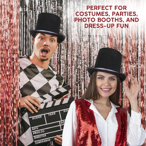 Vista 6 de Dress Up America Sombrero de copa negro para niños y adultos Sombrero formal de esmoquin con ribete Accesorio de disfraz de caballero mago
