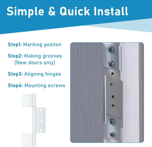 Vista 5 de Paquete de 3 bisagras para puerta de tormenta, aluminio blanco de 1/8 pulgadas para pantalla central ranurada Larson/bisagras de puertas