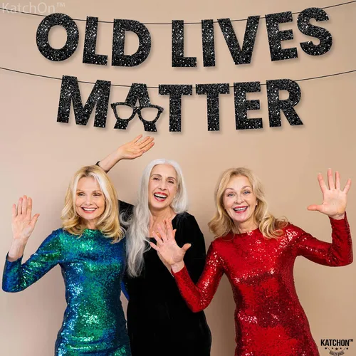 Vista 7 de KatchOn, Cartel Black Old Lives Matter – Brillantina, 10 pies Old Lives Matter Black para decoraciones de fiesta de jubilación para hombres Old