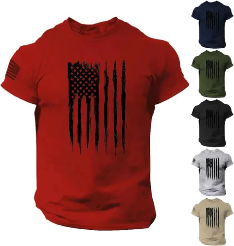 Vista 3 de Camisetas de verano para hombre, estilo casual, ajustado, manga corta, de algodón, patriótica, de Estados Unidos, con bandera americana, camiseta