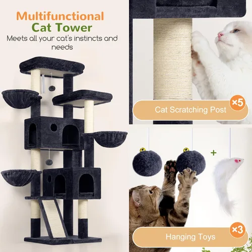 Vista 6 de Globlazer Árbol grande para gatos, torre de escalada para gatos de 72 pulgadas de alto para gatos adultos grandes, muebles de varios niveles con 2
