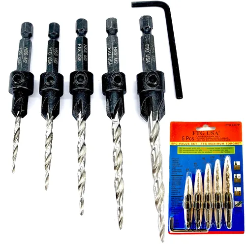 Vista 43 de FTG USA Juego de 3 brocas avellanadoras ajustables para madera #4 (7/64 pulgadas) con broca cónica para carpintería