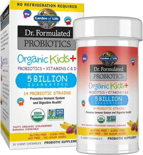 Vista 14 de Garden of Life Probióticos formulados por doctores para niños, Organic Kids+ - Berry Cherry, 5 mil millones de UFC masticables de probióticos más