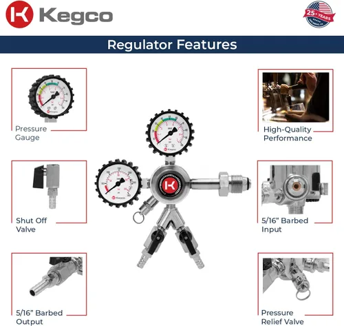 Vista 3 de Kegco Regulador Kegerator de nitrógeno de dos productos de doble calibre de calidad comercial premium
